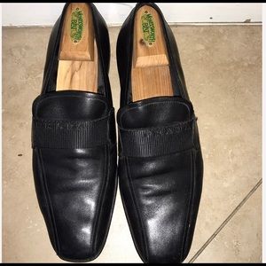 Prada black leather loafers